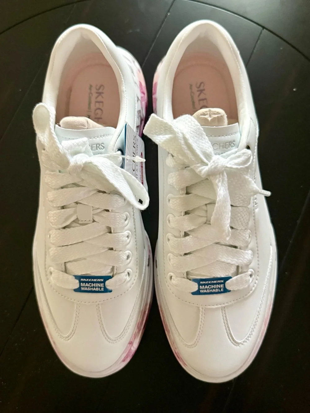 Skechers Women’s White Sneakers with Pink Tie-Dye Accent